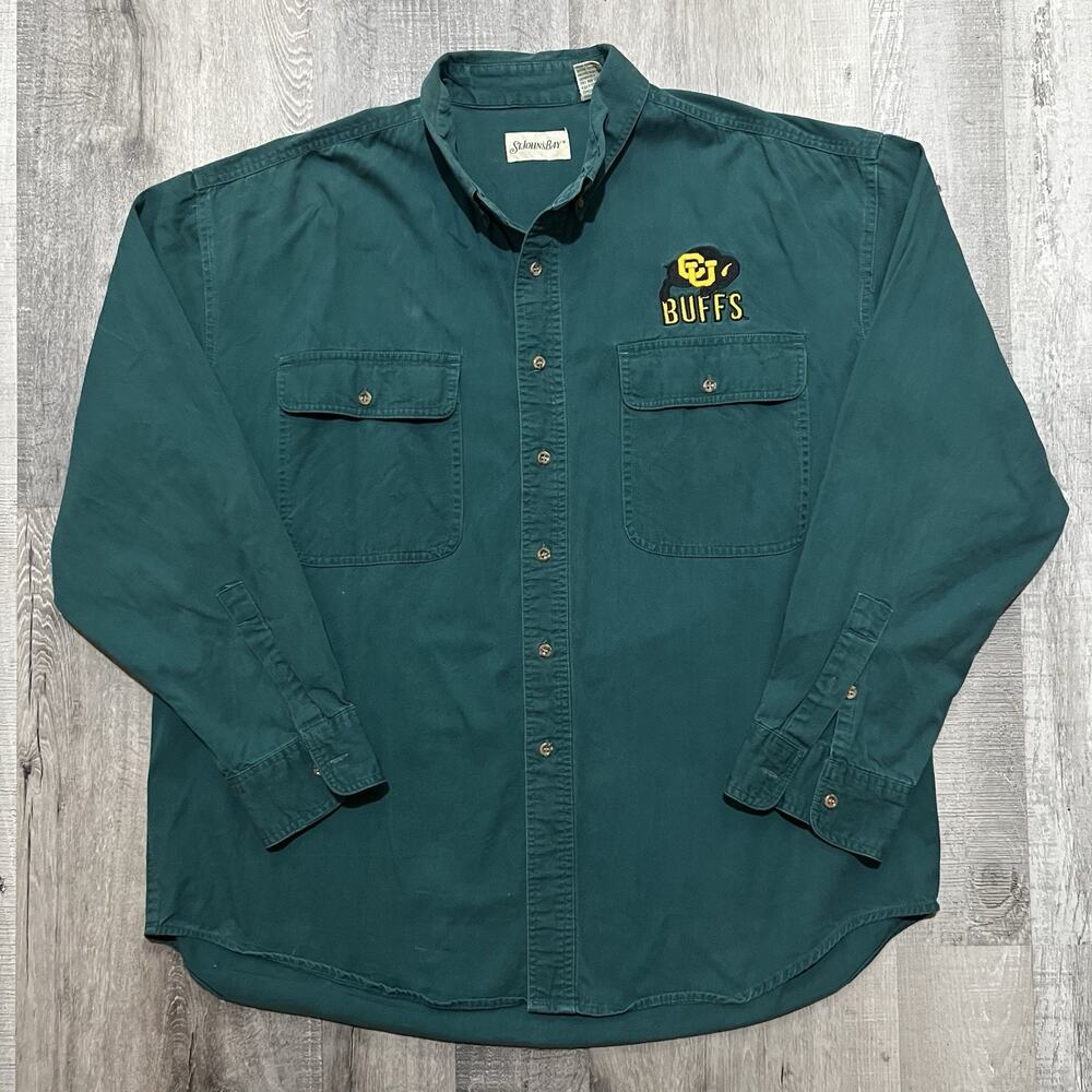 VTG University Of Colorado Green Cotton 90s CU Buffs Cotton Button College Shirt